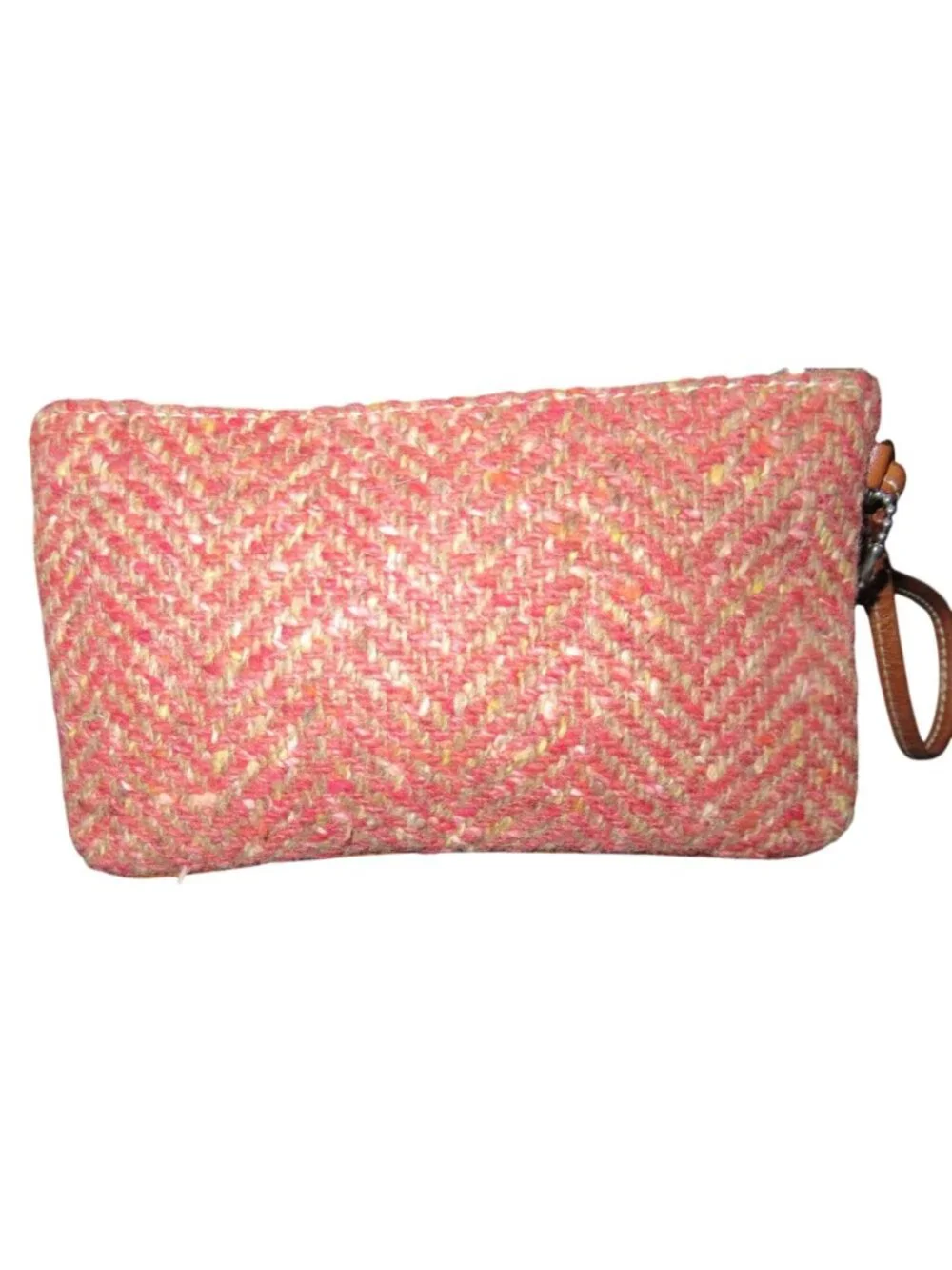 Coach Scaro Hampton Soho Herringbone Camel Leather Rose Tweed Wool Wristlet